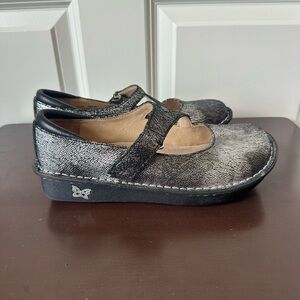 Alegria Jil-752 Metallic Silver Crackle Mary Jane Shoes Women’s Comfort Size 36